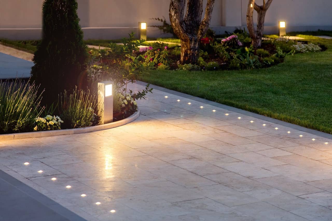 Commercial property with professional landscape lighting
