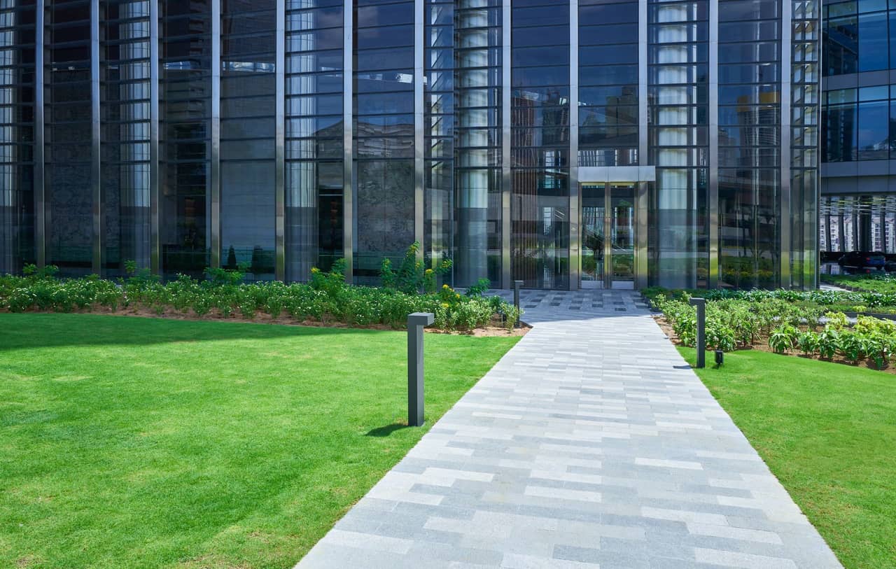 Commercial property with professionally mowed lawn